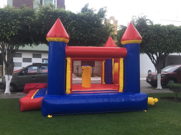 Castillos inflable de colores postes azules